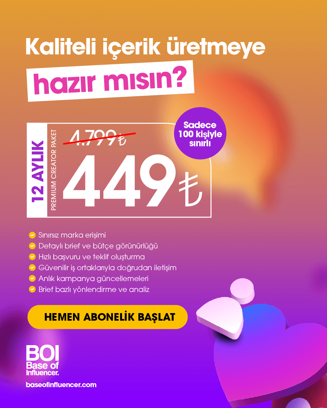 12 Aylık Premium Creator Paket - Hemen abonelik başlat