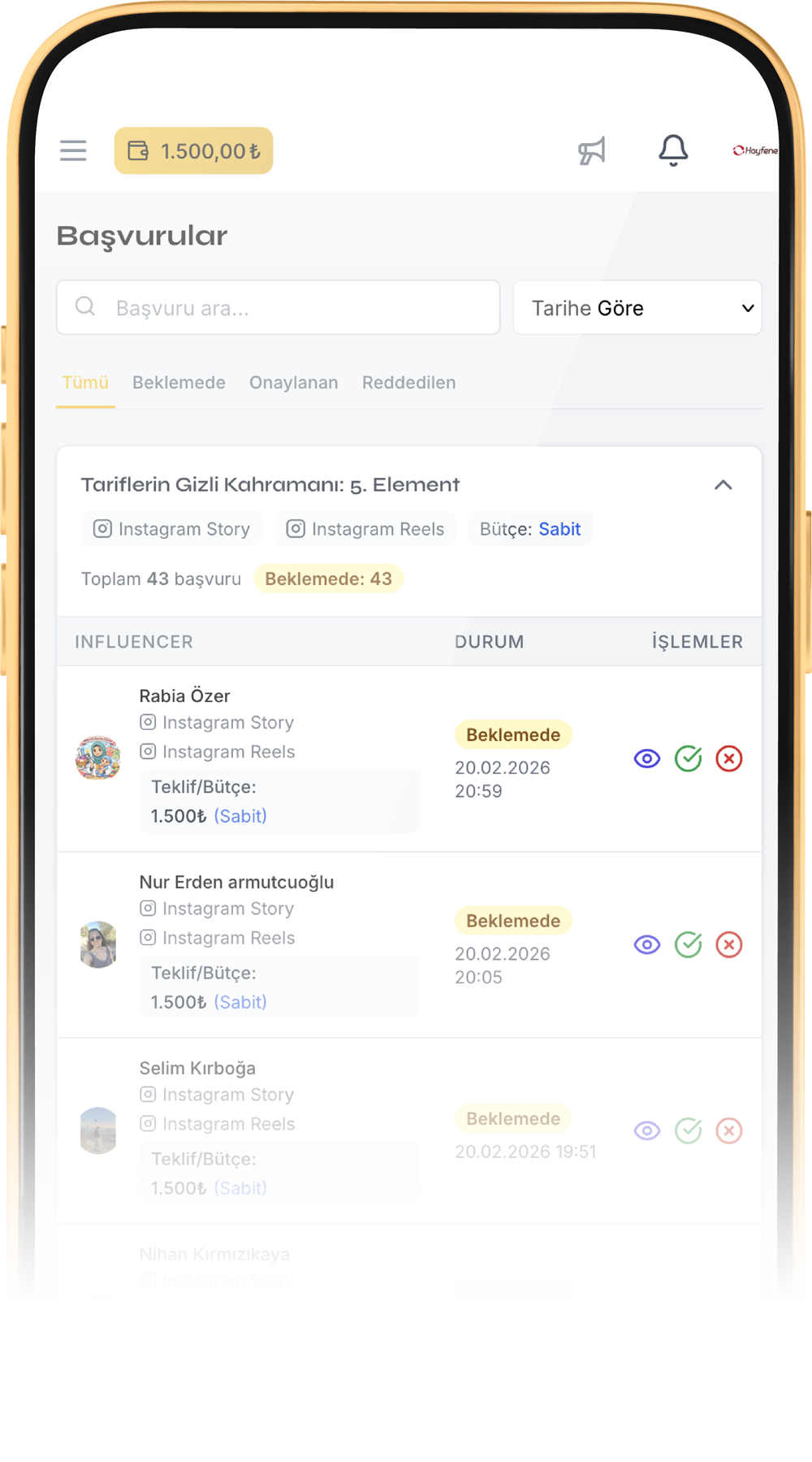 Başvurular - Kampanya başvurularını değerlendir