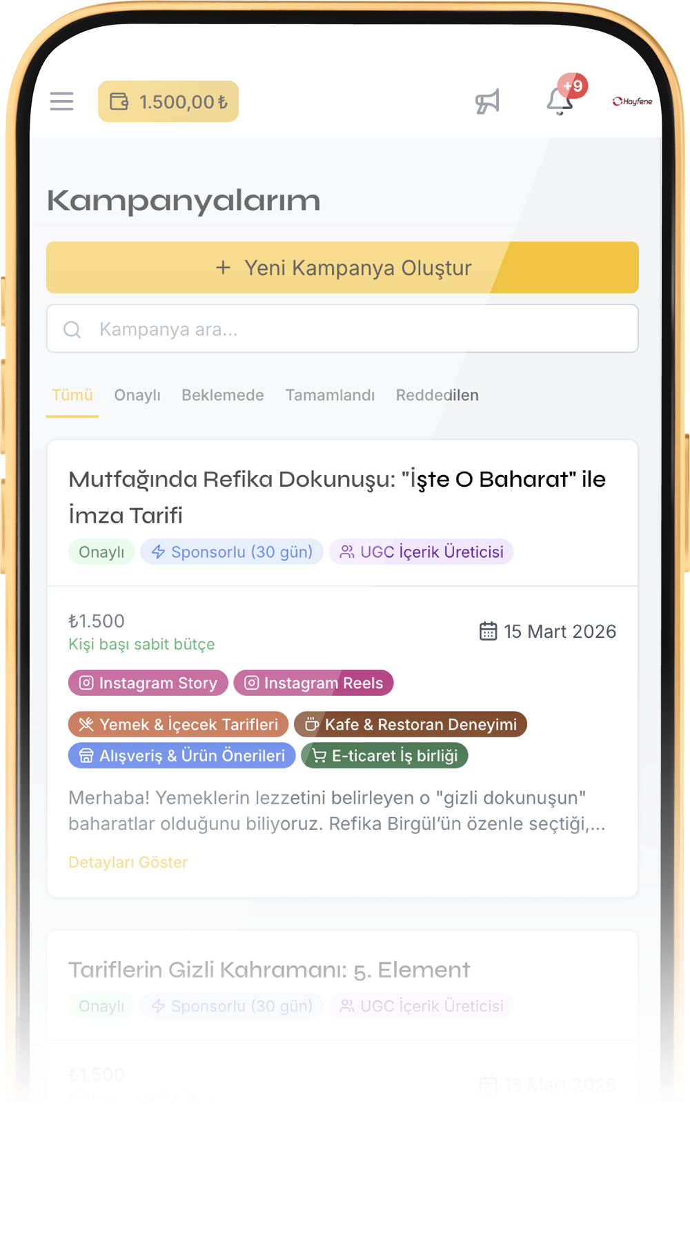 Kampanyalarım - Kampanyalarını yönet